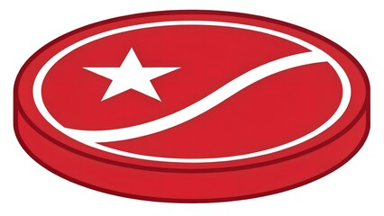 Obraz premium A red and white graphic design featuring a red oval shape with a white star on the left and a curved white stripe extending from the star towards the right side of the oval. 