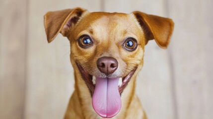 National Pet Day, Happy Brown Dog with Tongue Out Adorable Puppy Portrait Pet Close Up