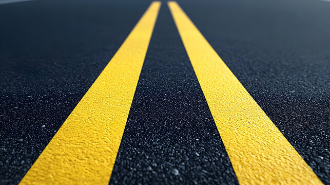 Close Up View Of Wet Asphalt Road With Yellow Lines