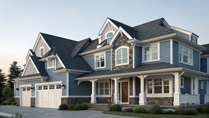 Luxury Modern Suburban Home with Elegant Blue Siding