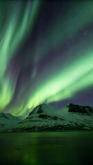 Naklejka premium A gentle aurora borealis softly illuminating snowy