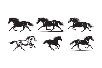 Running Horse Silhouette Vector Galloping Wild Stallions Illustration