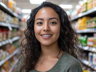 Woman smiling in grocery store (1)