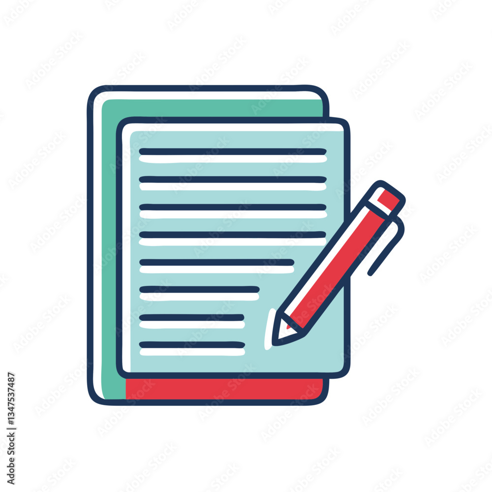 Poster note-taking with notepad and pencil for online courses