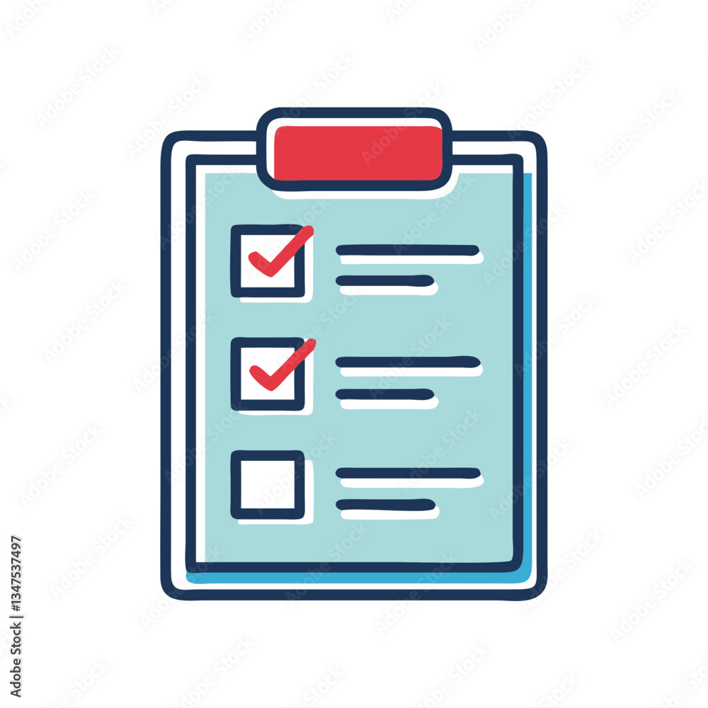 Poster checklist with checked items for online course assessment