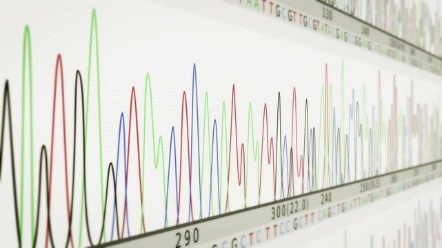 Genomic analysis animation. DNA genomes sequencing, deoxyribonucleic acid genetic map and genome sequence analyze.
