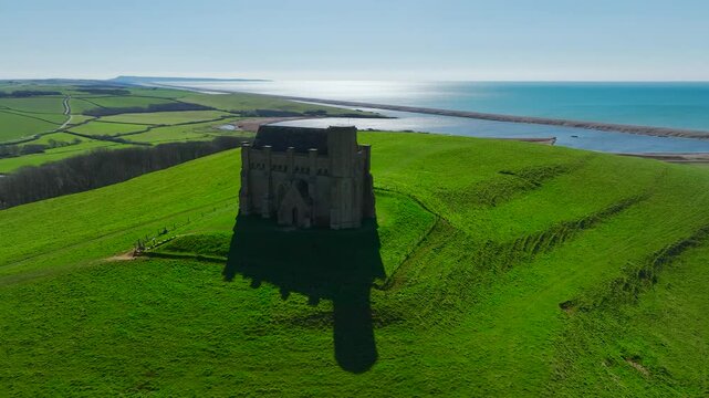 St. Catherine&rsquo;s Chapel from a drone, Abbotsbury, Weymouth, Dorset, England