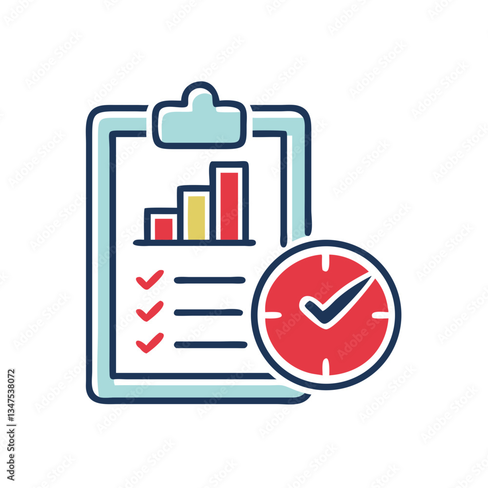 Poster progress tracker illustration representing time management with graph