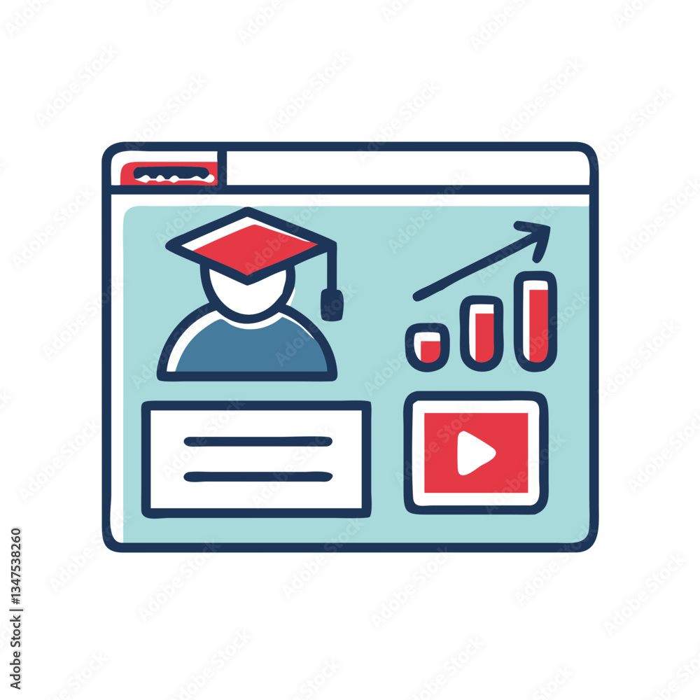 Poster online course dashboard with student profile and analytics graph