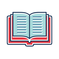 Open textbook illustration with blue and red design  