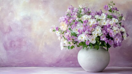 Fototapeta premium Pastel Flowers in Vase on Painted Wall