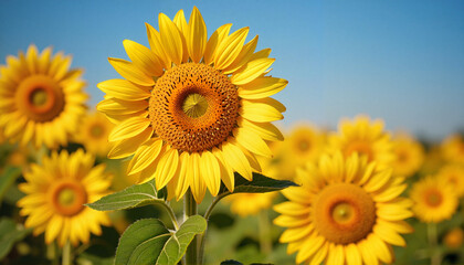 Fototapeta premium Vibrant sunflowers blooming in sunny field, beauty of nature