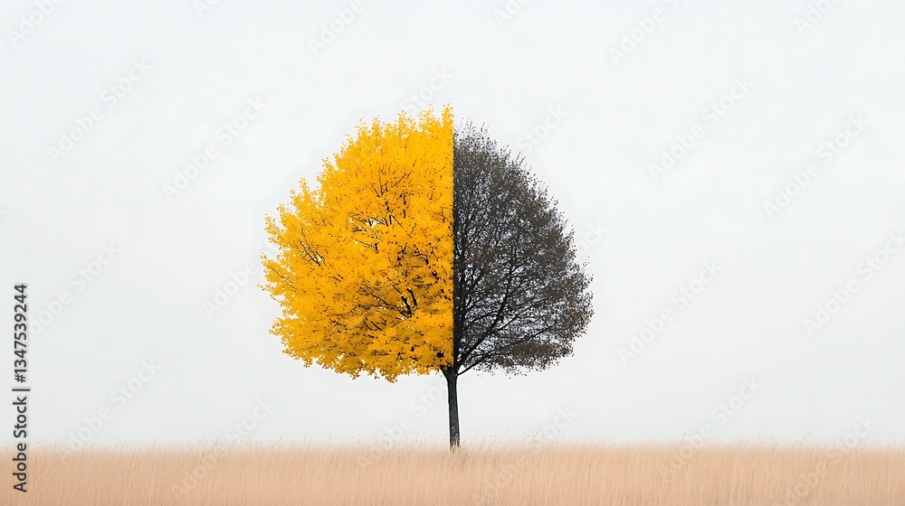 Poster autumnal tree split in two