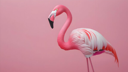 Fototapeta premium Pink Flamingo Against Solid Pink Background