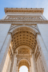Amazing close up details of the famous Arc de Triomphe, Landmark of Paris, historial building of...