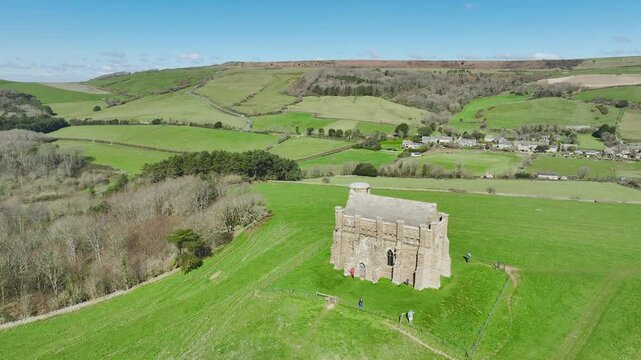 St. Catherine&rsquo;s Chapel from a drone, Abbotsbury, Weymouth, Dorset, England