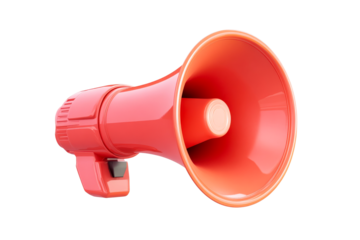 Red megaphone, communication tool, sound amplifier, information device, cut out transparent