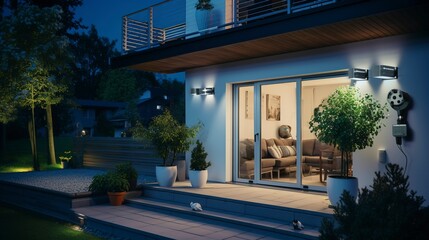 A photo of a home with a security camera system.