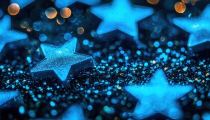 Neon blue stars scattered across a dark sky