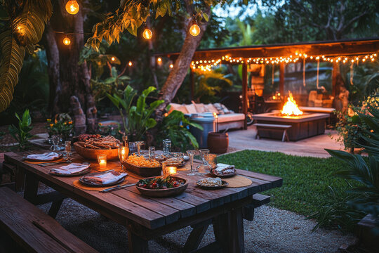 A table set with food and candles, creating a warm and inviting atmosphere for a special evening or celebration.