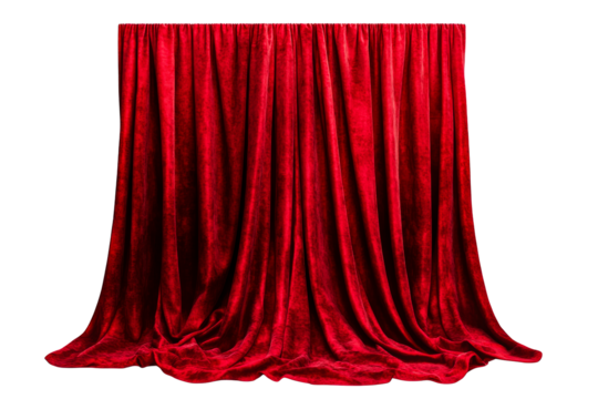 Crimson velvet curtain, drape, stage or festive backdrop, cut out transparent