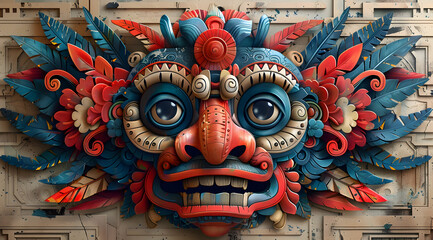Obraz premium Intricate Balinese Mask Design With Vibrant Colors