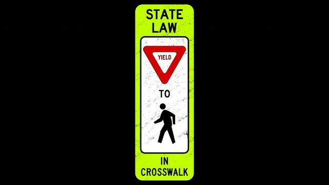 Green In-street Pedestrian Crossing Sign, Stop-Motion Animation with Hand-Drawn Charcoal Effect. No background. Alpha Channel. 4K.