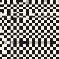 Fototapeta premium Modern seamless pattern featuring pixel style design, with black and white ornaments set against a white background, reminiscent of Nordic style fabric