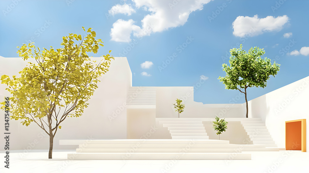Poster Abstract Pixelated Modern Architecture With Trees And Stairs