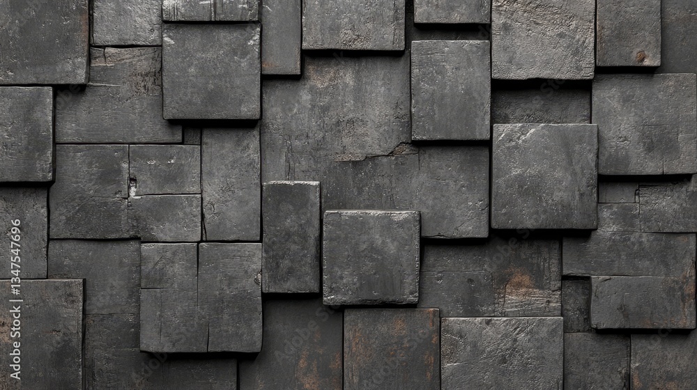 Poster in this 3d render, a wall is formed by square, 3d mosaic tiles, while the background consists of sta