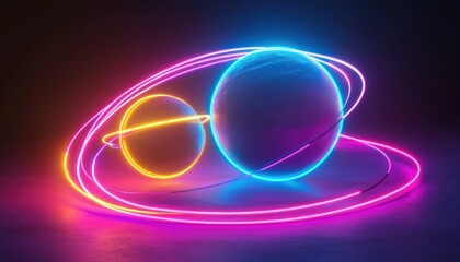 Neon depiction the solar system in vibrant colors