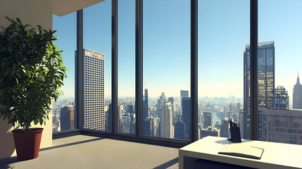 Pixel Art Modern Office With City View