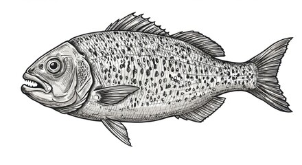 Fototapeta premium Detailed Ink and Pencil Engraving of a Dorado Fish
