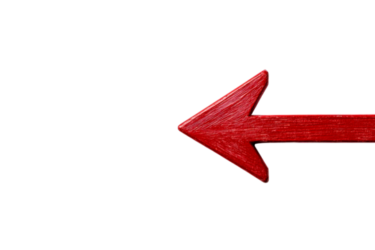 Pointing Red Arrow with a Wooden Texture Against Black, cut out transparent