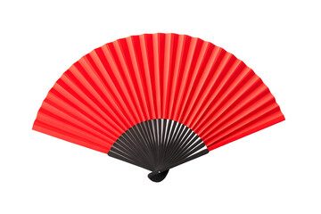 Opened red fan with black handle, paper material, cut out transparent
