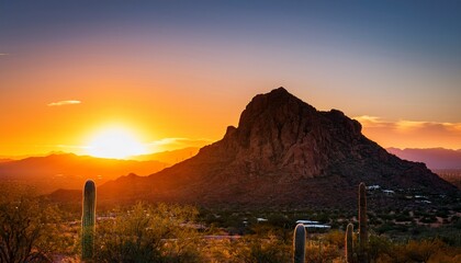 camelback mountain in phoenix arizona with sunset