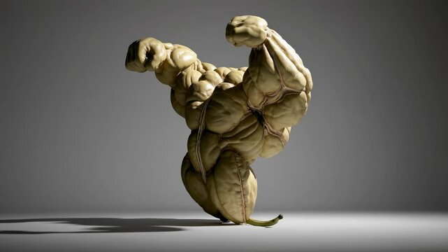 Garbanzo musculoso flexionando en animaci&oacute;n 3D, concepto de superalimento fuerte y saludable, ideal para marketing creativo, fitness, nutrici&oacute;n y dietas proteicas