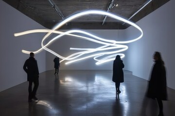 Neon light installation art in a modern gallery