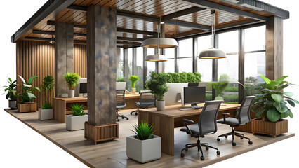 Fototapeta premium A modern office space with biophilic design elemen