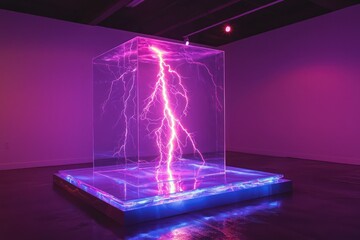 Neon light sculpture mimicking natural lightning