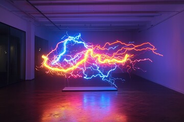 Neon light sculpture mimicking natural lightning