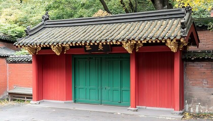 Ancient Chinese Gate with Autumn Park.