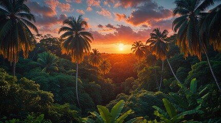  Green Jungle Against a Red Sunset Sky