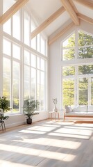 Fototapeta premium Stylish Scandinavian interior with minimalistic furniture and plants