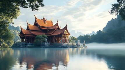 Naklejka premium Fluid architectural forms harmonize with the expansive celestial landscape above image