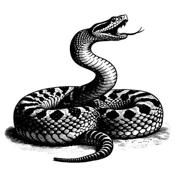 Rattlesnake hissing, Vintage Style Detailed Vector Illustration