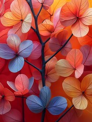 Fototapeta premium Colorful autumn leaves branch, vibrant background, nature close-up, fall decor