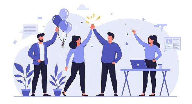 Flat Vector Illustration of a Corporate Team Celebration – Office Success & Team Spirit