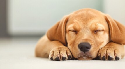 National Pet Day, Adorable Golden Labrador Puppy Sleeping Peacefully Indoors on Soft Surface
