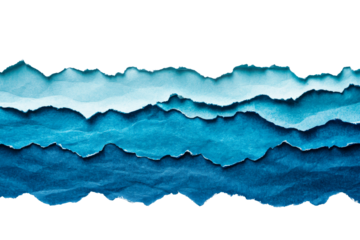 Torn paper layers in blue tones, textured background, cut out transparent